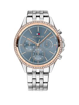 Tommy Hilfiger Blue And Rose Gold Detail Dial Stainless Steel Bracelet Ladies Watch