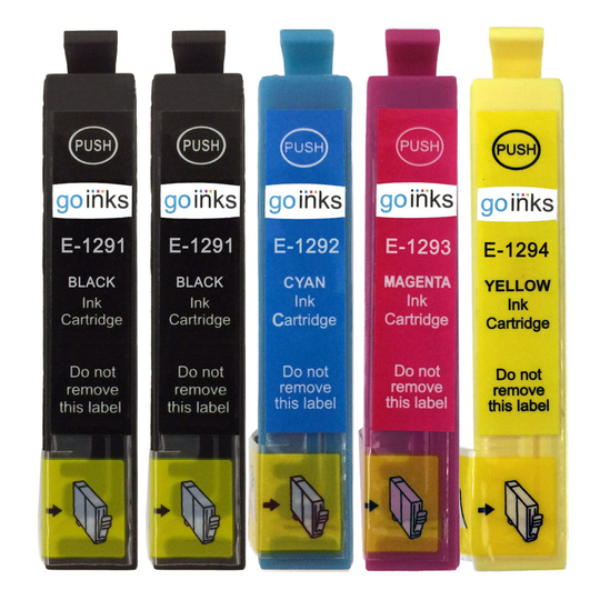Compatible 1 Go Inks Set of 4 + extra Black Ink Cartridges to replace Epson T1295+1291 / non-OEM for Epson Stylus Office Printers (5 Inks)