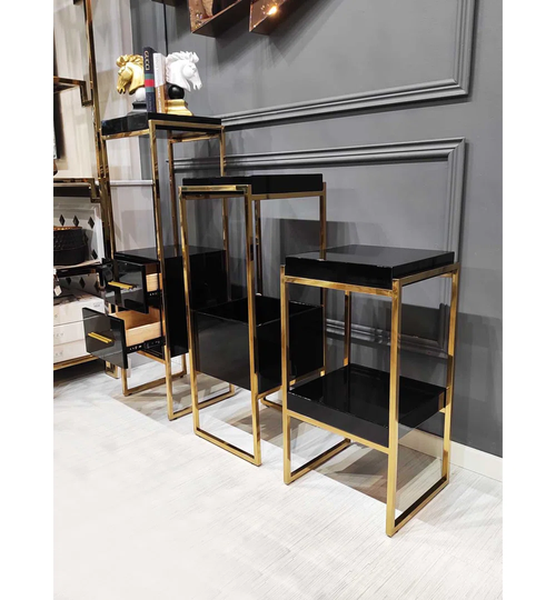 Flower Rack Rodez Set Black/Gold Set Of 3