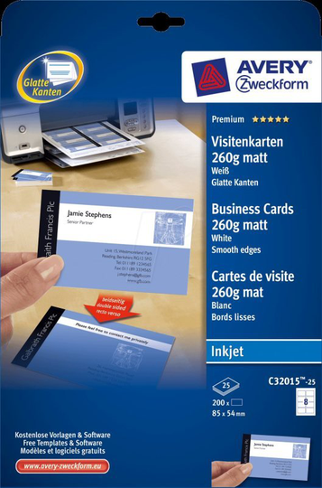 Avery Quick&Clean Double Sided 85x54mm Matte Inkjet Business Cards - 200 Pack