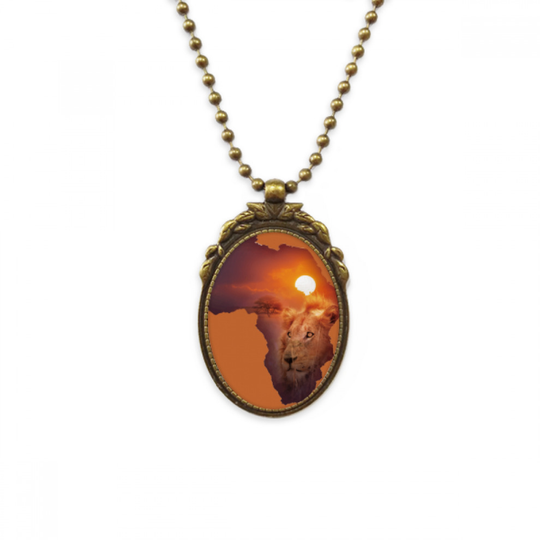 Lion Prairie African Continent Name Map Antique Necklace Vintage Bead Pendant Keychain