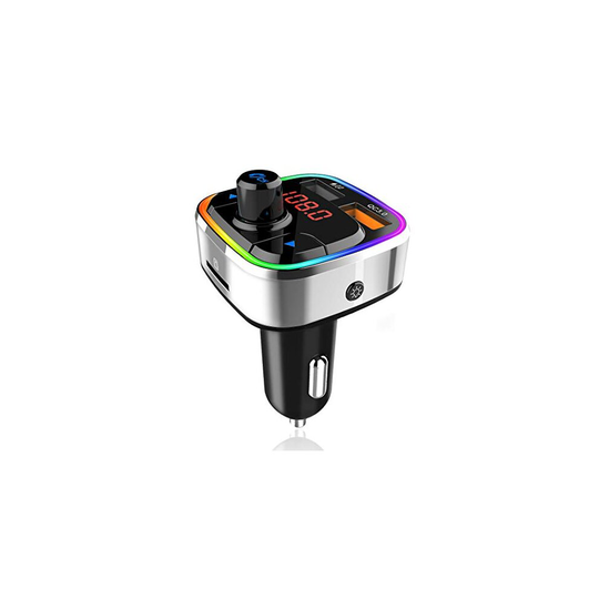 Bluetooth 5.0 Car FM Transmitter, Wireless Bluetooth Car Radio Audio Adapter Hands-free Car Kit with QC3.0 & 5V/2.4A USB Car Charger, Colorful Ba