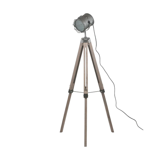 Grey Metal & Antique Wood Tripod Marine Floor Lamp