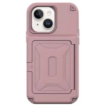 iPhone 14 Hybrid Case with Hidden Mirror & Card Slot - Pink