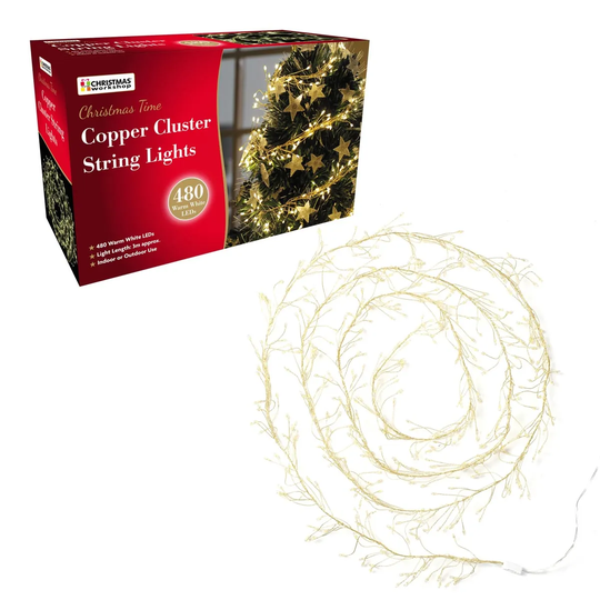 Christmas Workshop 3m 480 Micro LED Champagne Gold Cluster String Lights - Warm White