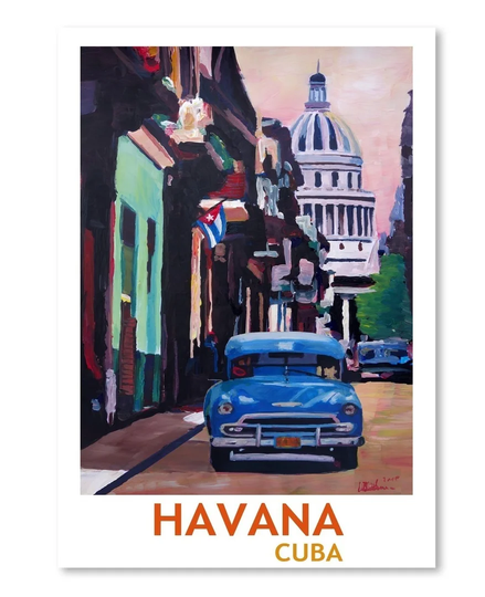 Cuban Oldtimer Street Scene in Havanna Cuba with Buena Vista Feeling Poster 2 by M Bleichner - Unframed Graphic Art Print on Paper