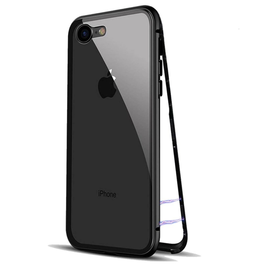 (Black, For Apple iPhone 7) Metal Magnetic Adsorption Case For iPhone X 8 7 6s 6 Luxury Tempered Glass Cover