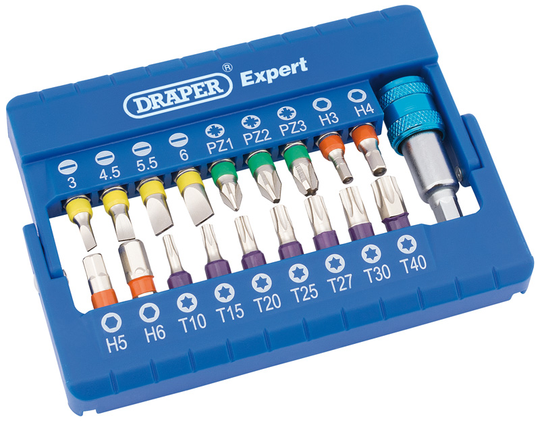 Draper Coloured Screwdriver Bit Set With Magnetic Holder (19 piece) CMBH19 82402