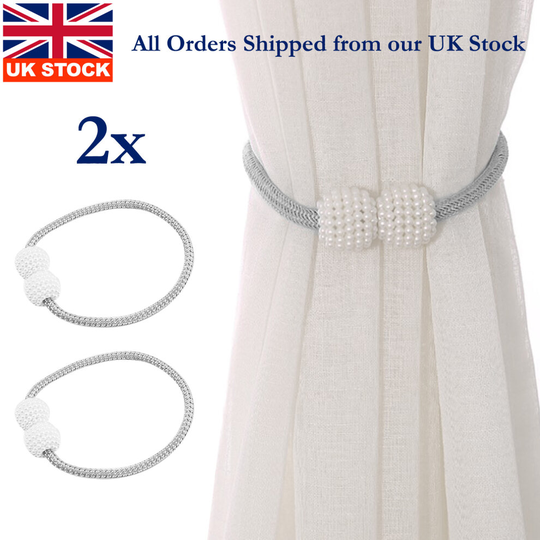 2Pcs Magnetic Curtain Strap Buckle Holder Pearl Beads Tie Backs Clips Home Décor