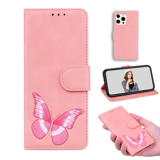 Case for iPhone 13 Pro Max Butterfly Cover Premium Leather Magnetic- Pink