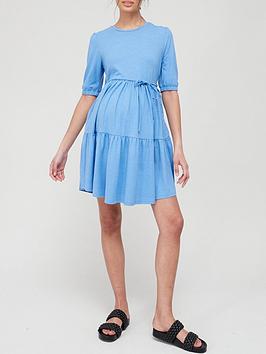 V by Very Maternity Tiered Dress - Blue, Blue, Size 8, Women