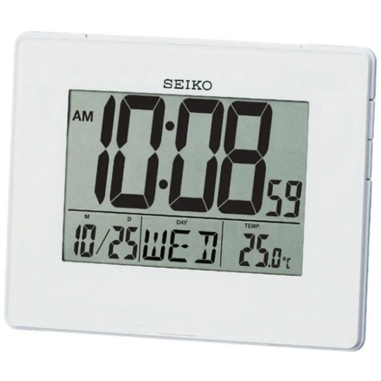 Seiko LCD Alarm Calendar Clock - White
