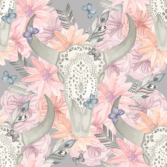 Anays Ethnic Skull Bull In Flowersphoto Wallpaper
