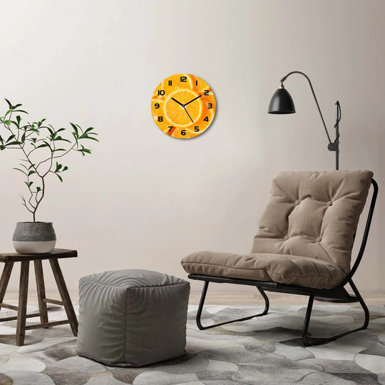 Glass Wall Clock 30Cm Round Decoration Picture Wall Art Modern Decoration Kitchen Living Room Silent - Orange Slices,82046808