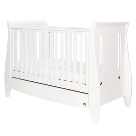 Tutti Bambini Lucas Sleigh 3-in-1 Cot Bed with Drawer - White