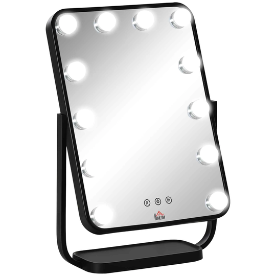 HOMCOM Hollywood Vanity Mirror With Dimmable Led Bulbs Memory Function Black