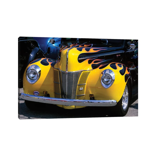1939-1940 Ford Flame Job Painted Hot Rod Automobile Hood Headlights Grill Front Bumper - Wrapped Canvas Photograph