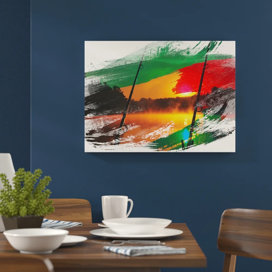 'Dawn Fishing Rods Sunset and Lake' Graphic Art Print Poster