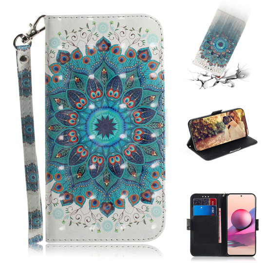 Phone Case For Xiaomi Redmi Note10 4g Wallet Flip Cover 3D Pattern Shockproof Cover Peacock flower
