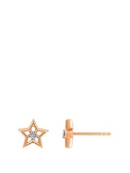 Love Diamond Sterling Silver Rose Gold Plated Diamond Star Stud Earrings