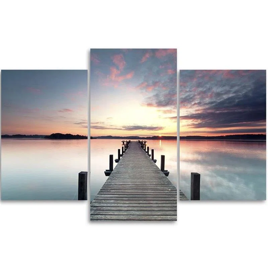 Canvas Print Footbridge Lake Sunset