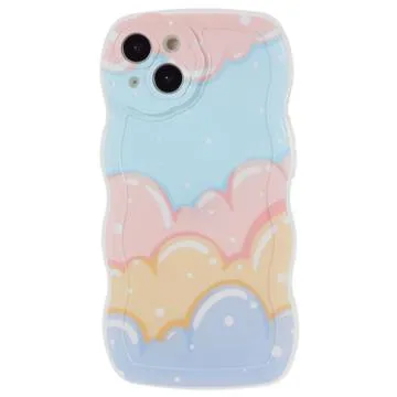 Stylish Wavy Edge iPhone 14 TPU Case - Colorful Clouds