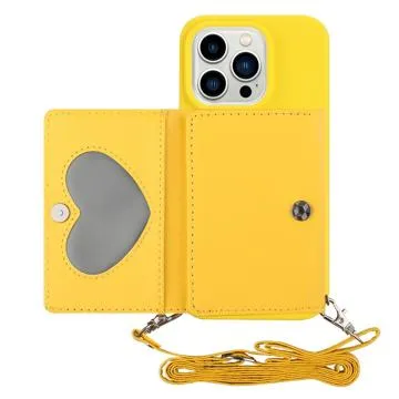 Heart Series iPhone 14 Pro Max Case with Wallet & Strap - Yellow