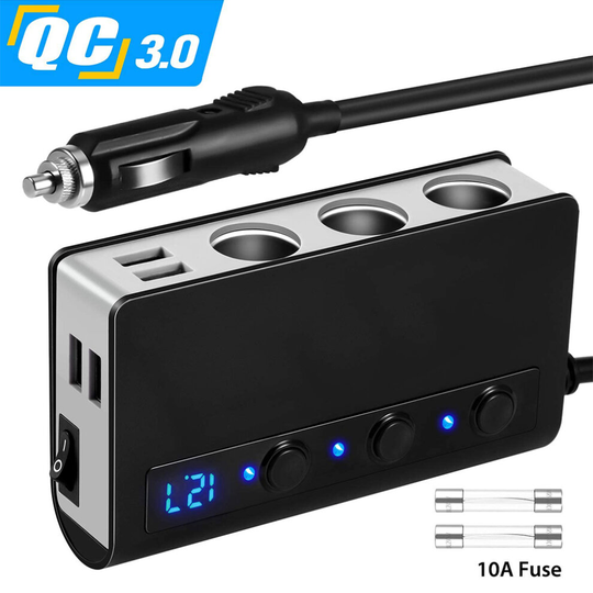 3 Way Car Cigarette Splitter Lighter Socket 4 USB Plug Charger Adapter