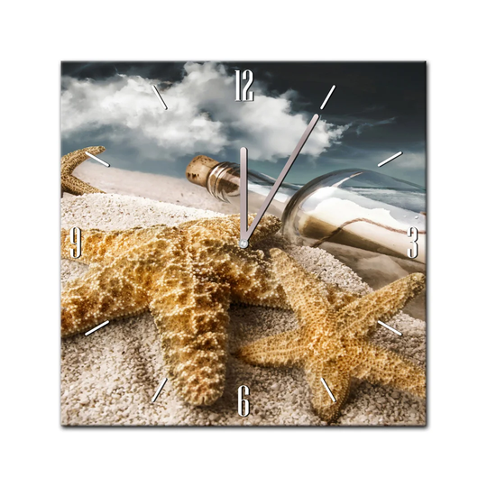 Glass Clock - Message In A Bottle With Starfish