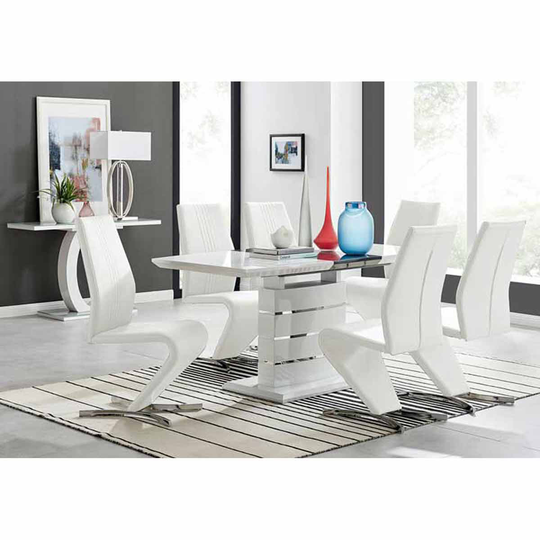 Furniture Box Renato 120cm High Gloss Extending Dining Table and 6 x White Willow Chairs