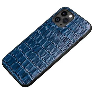 Crocodile Series iPhone 14 Pro Leather Coated Case - Blue