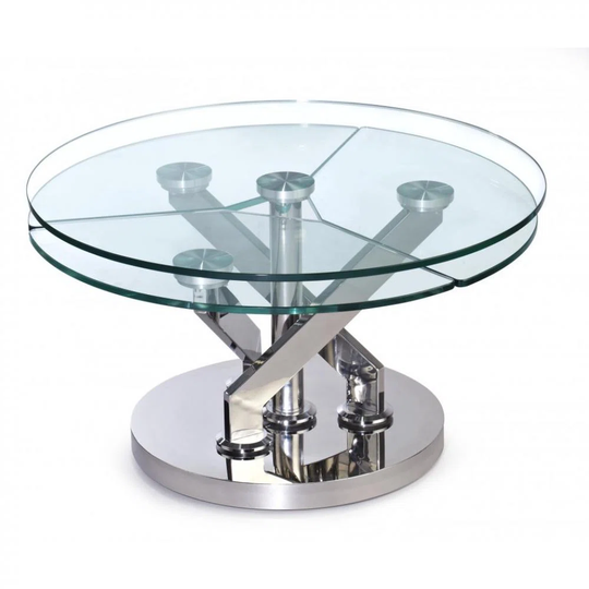 CARROUSEL Coffee Table With Glass And Chrome Steel Swivel Tops