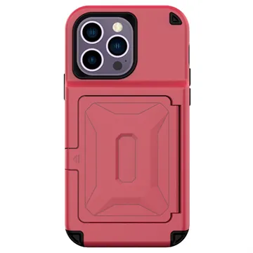 iPhone 14 Pro Max Hybrid Case with Hidden Mirror & Card Slot - Red