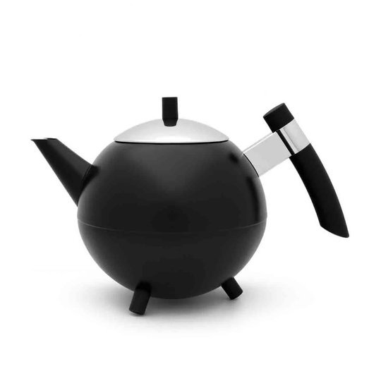 Bredemeijer Teapot Double Wall Duet Design Meteor 1.2L In Matt Black With Chrome Lid & Black Fittings