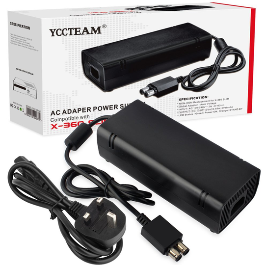Xbox 360 Slim Power Supply Brick, AC Adapter Kit Replacement for Xbox 360s Controller Games 100-240V Auto Voltage, Black