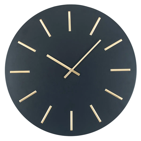 Celestial Matt Black and Gold Detail Round Metal Wall Clock