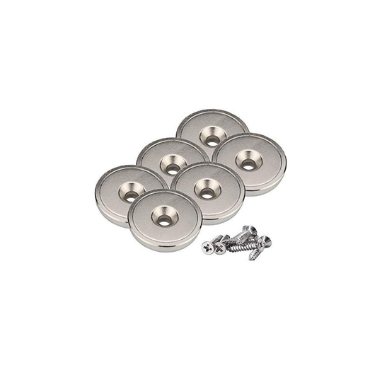 Magnetpro Neodymium Disc Magnets 28 x 5 mm Super Strong 45 lbs Pull Force with Steel Cup and Screws (6 Pieces)