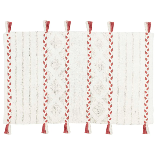 The Linen Yard Tassel Diamond Cotton Woven Anti-slip Bath Mat Red Clay/Ivory