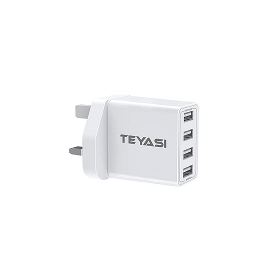 TEYASI Multi USB Plug Charger,Fast charging Plug Adaptor UK 5A/4Port Mains Charge Compatible with iPhone 11 XS Max XR X 8 Plus 7 6 6s SE 5,Samsun
