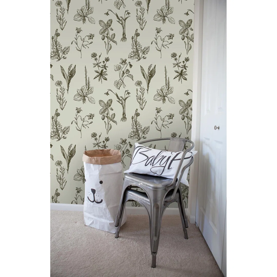 Walllpaper Roll 250X250cm Mural Decoration Wallpaper Material With Print Kitchen Livingroom Bedroom - Sketches Wild Flowers Golden