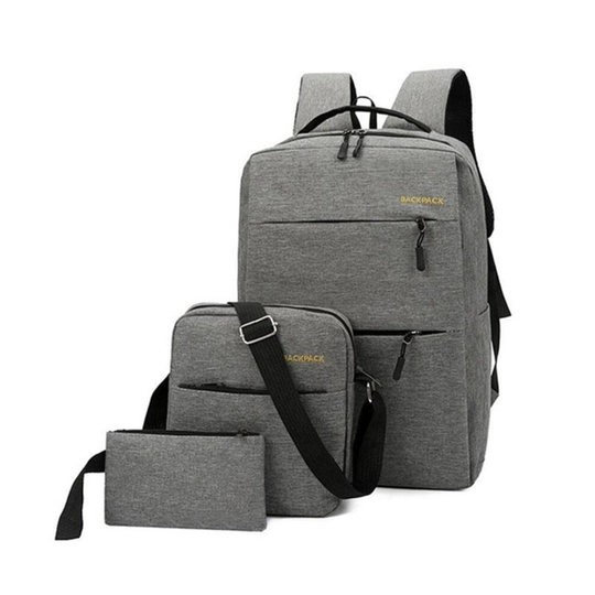 3 in 1 Unisex Business Trip Waterproof Large Capacity with USB Charging Jack Laptop Tablet Macbook Bag Backpack + Messenger Bag + Handbag GRAY COLOR