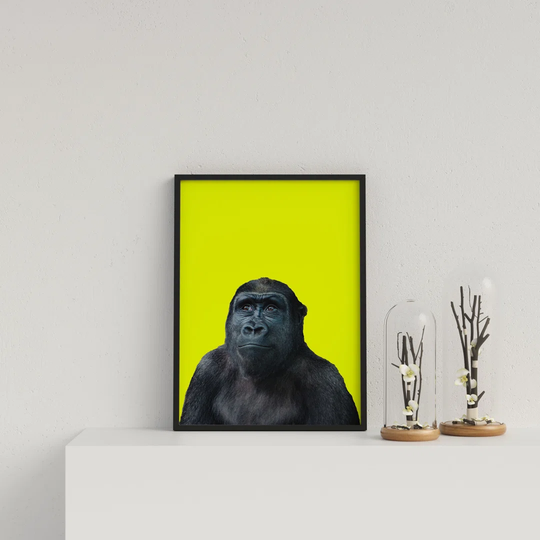 Young Gorilla on Yellow Background by Vouvart - Picture Frame Graphic Art