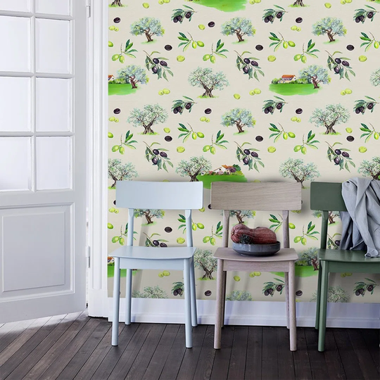 Walllpaper Roll 250X250cm Mural Decoration Kitchen Livingroom Bedroom Wallpaper Material With Print - Utensil Olive Branches