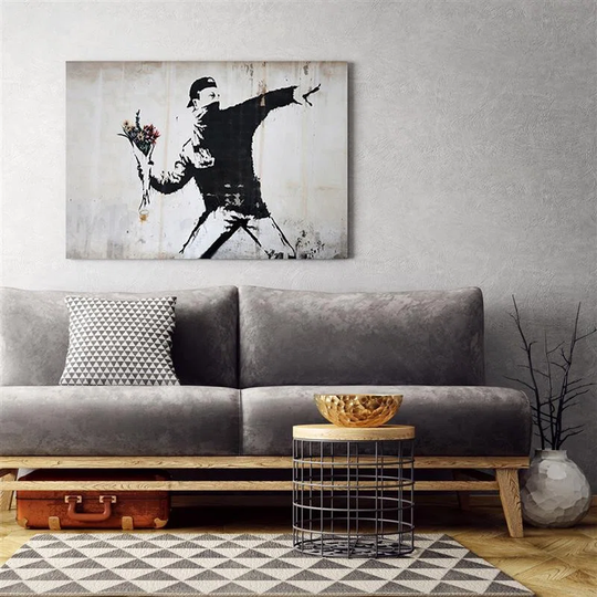 Canvas Print Banksy Throwing Flowers Street Art