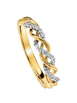 Love DIAMOND 9ct Yellow Gold Diamond Entwined Eternity Ring, Yellow Gold, Size P, Women