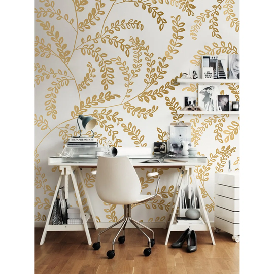 Chartreuse Gold Leaves Gold Wallpaper