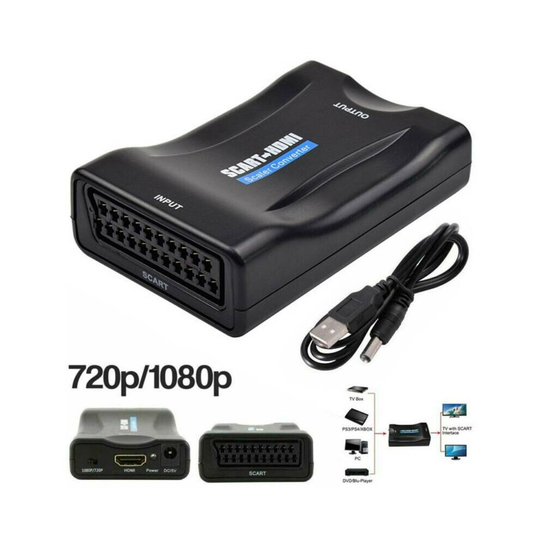 SCART to HDMI Adapter 1080P Video Audio Upscale Converter USB Cable For TV DVD