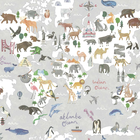 Holden Decor Animal Maps Grey Wallpaper