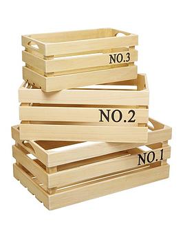 Kitchencraft Natural Elements Set Of 3 Wooden Storage Crates