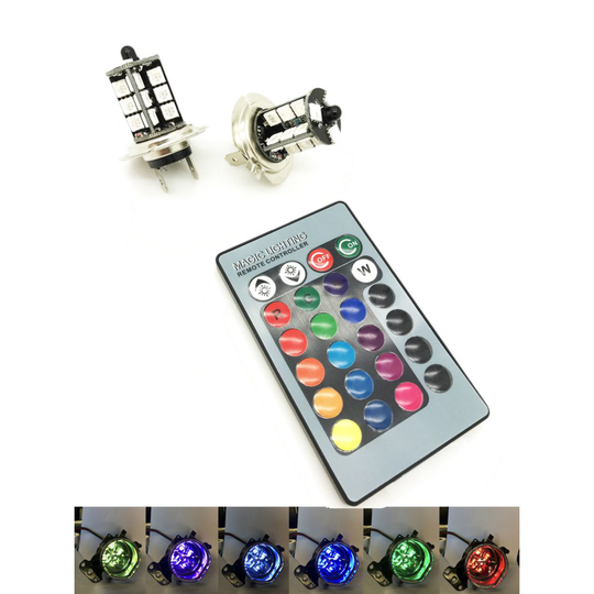 H7 477 RGB Colourchange LED foglight bulbs remote control 12v headlight